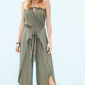 Strapless Jumpsuit with splits and wrap front